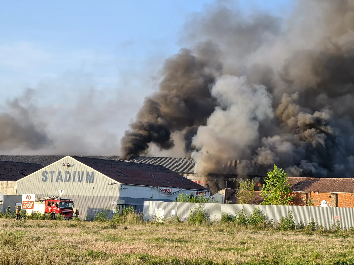 Smoke over the derelict Coventry Stadium at Brandon during one of the fires since it closed. The picture does not show the site as it is today.