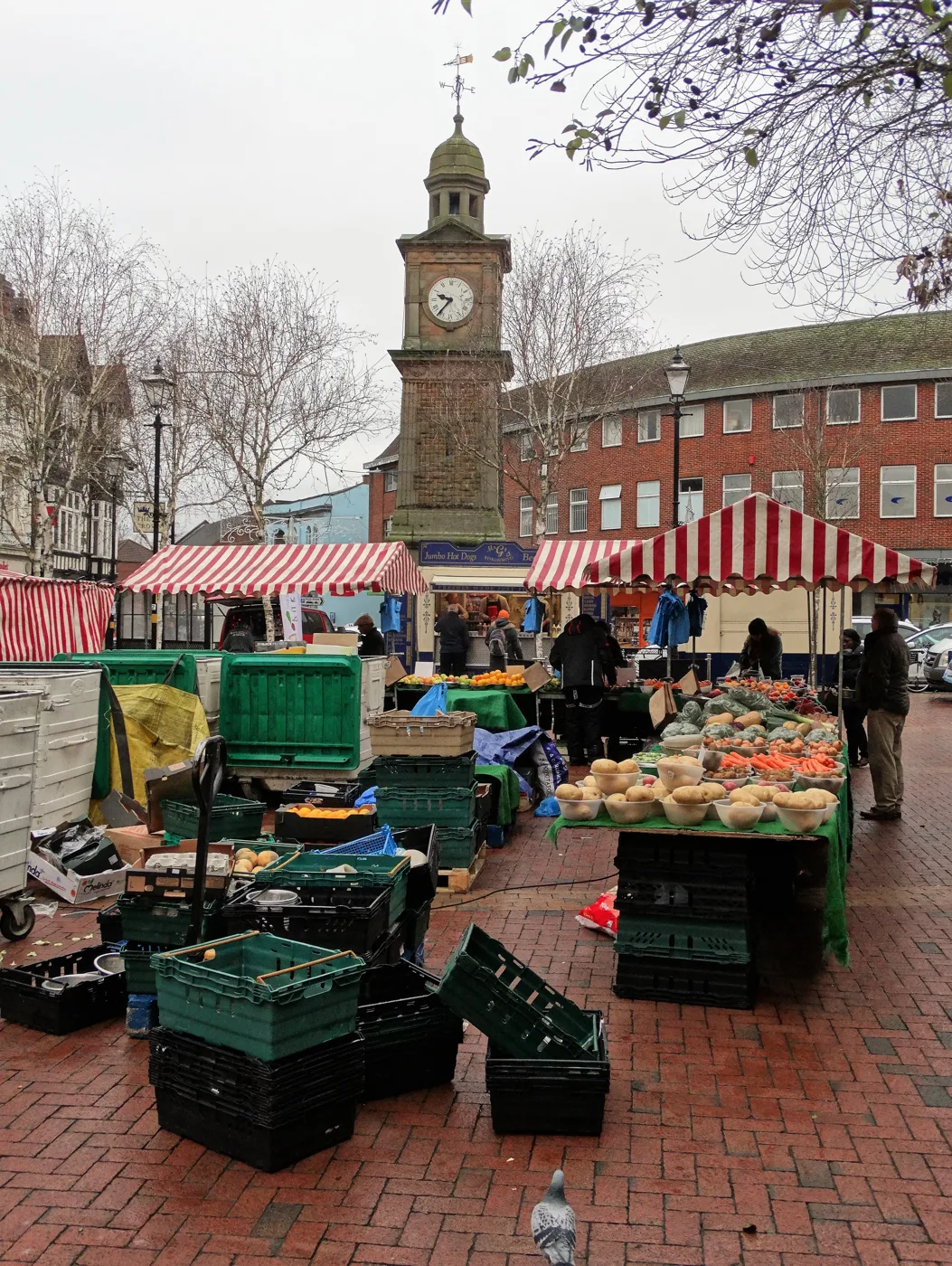 Market Place and the clock tower, where Rugby's festive markets and the Fire and Ice trail are staged