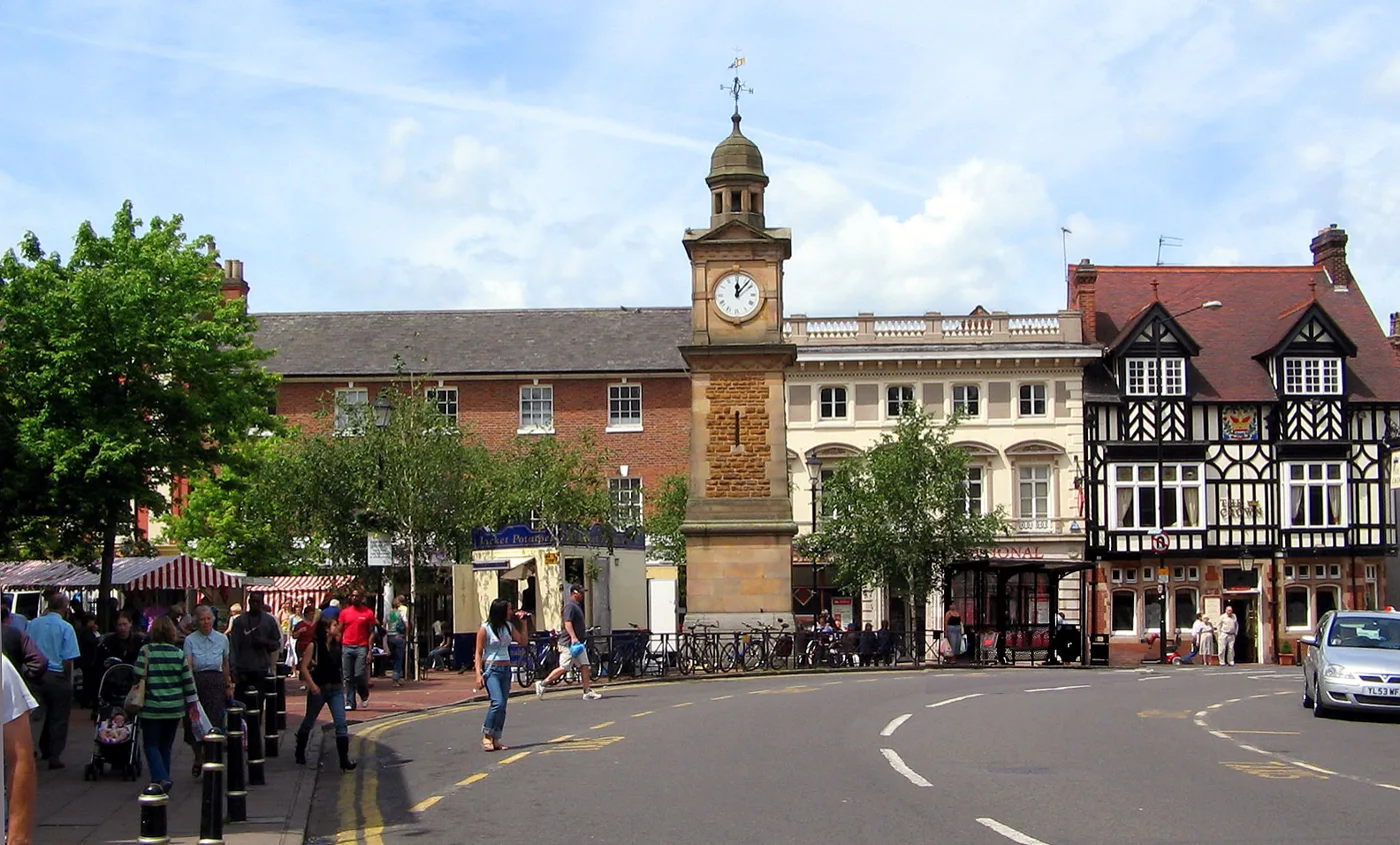 Rugby town centre at the Clock Tower